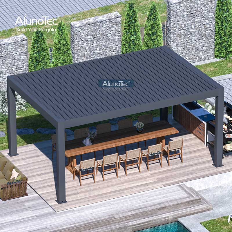 AlunoTec Pergola Motorisierter Dachpavillon mit WPC-Terrassendiele