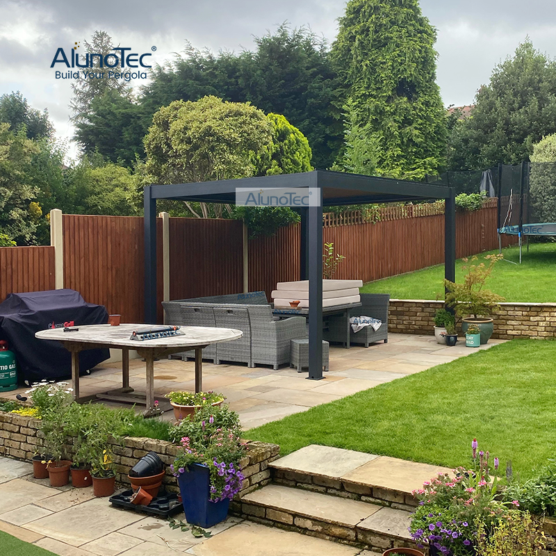 AlunoTec Pergo-X Garten-Aluminiumprofile, manuelle Lamellendachbedienung, wasserdichte Pergola für den Außenbereich